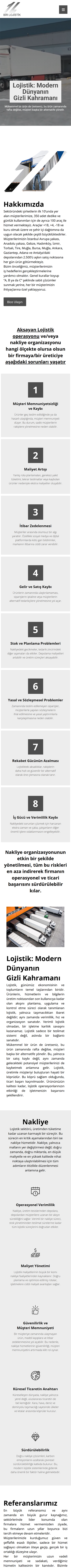 1L Lojistik web sitesinin mobil ekran görüntüsü