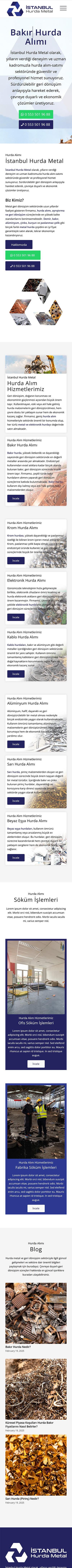 İstanbul Hurda Metal web sitesinin mobil ekran görüntüsü