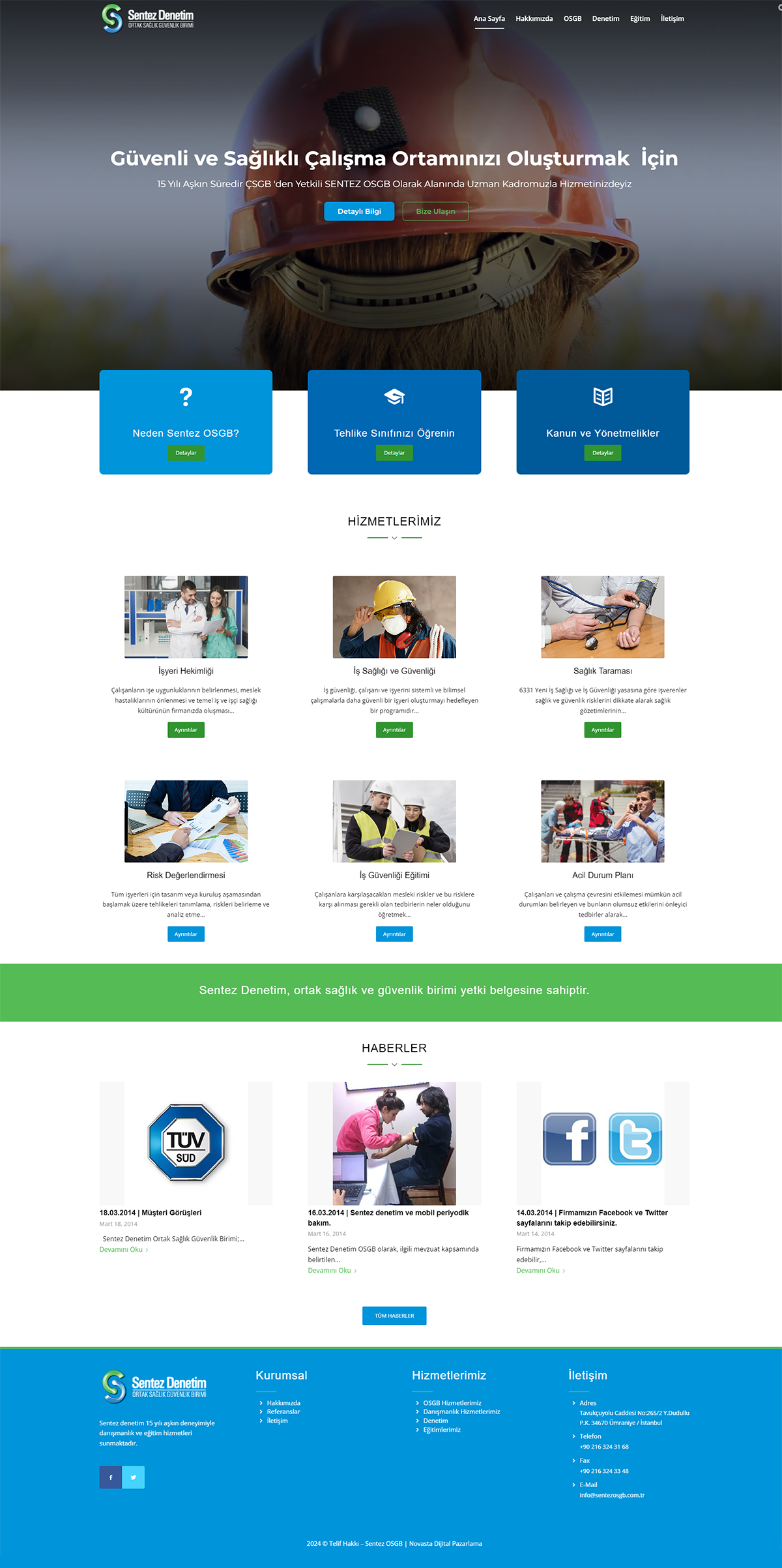 Sentez OSGB web sitesinin masaüstü ekran görüntüsü